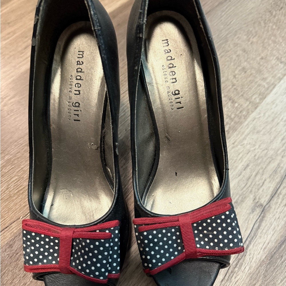 Madden Girl Black Heels with Red Polka Dot Bow
